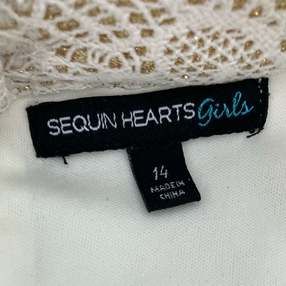 Sequin Hearts Girls Sparkly Gold & Cream Satin Color High Low Dress Size 14 - Picture 4 of 11